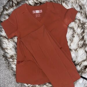 Women's Rust V-Neck Scrub Top